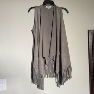 Pink Rose Gray Fringed Vest